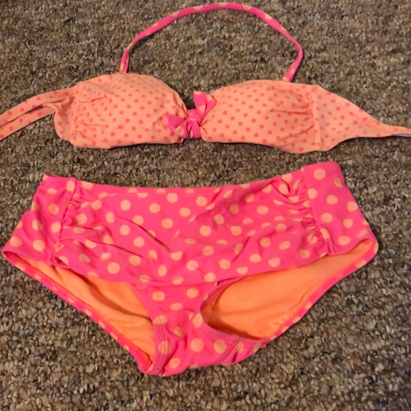 orange polka dot swimsuit